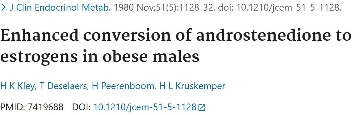 PubMed title: Enhanced conversion of androstenedione to estrogens in obese males