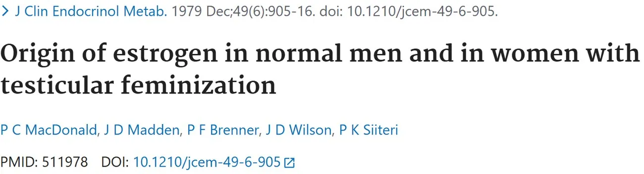 PubMed title: Origin of estrogen in normal men and in women with testicular feminization