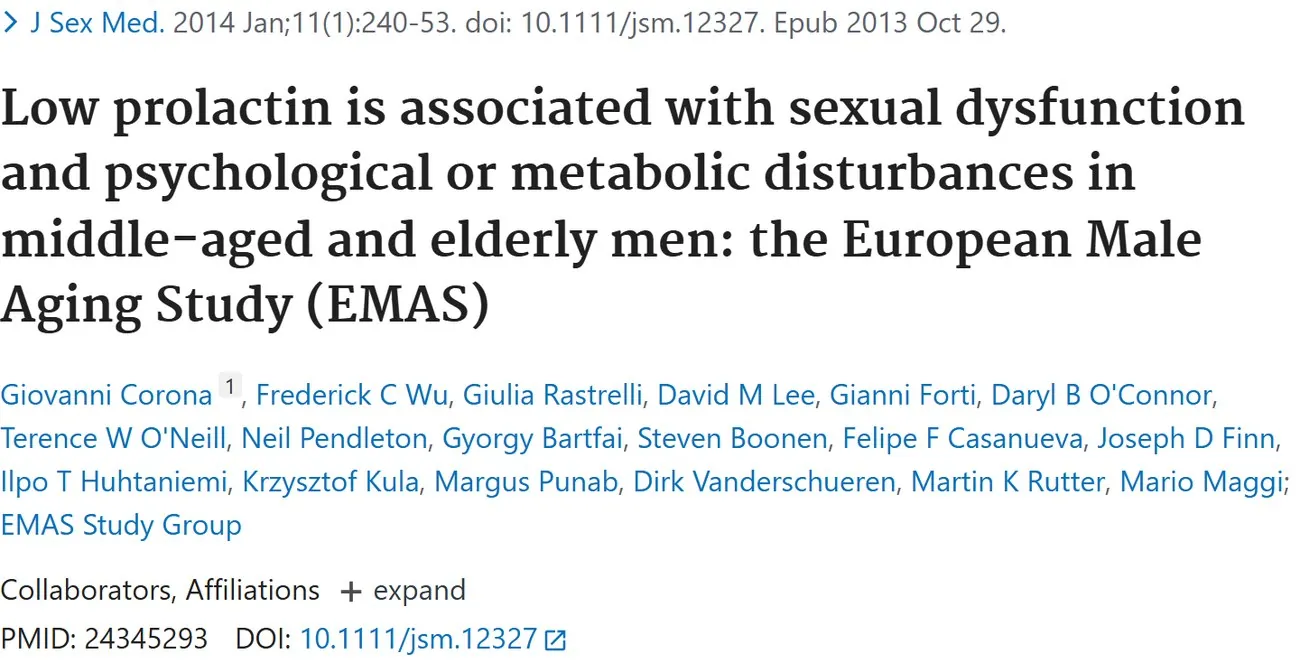 PubMed title: Low prolactin is associated with sexual dysfunction and psychological or metabolic disturbances in middle-aged and elderly men