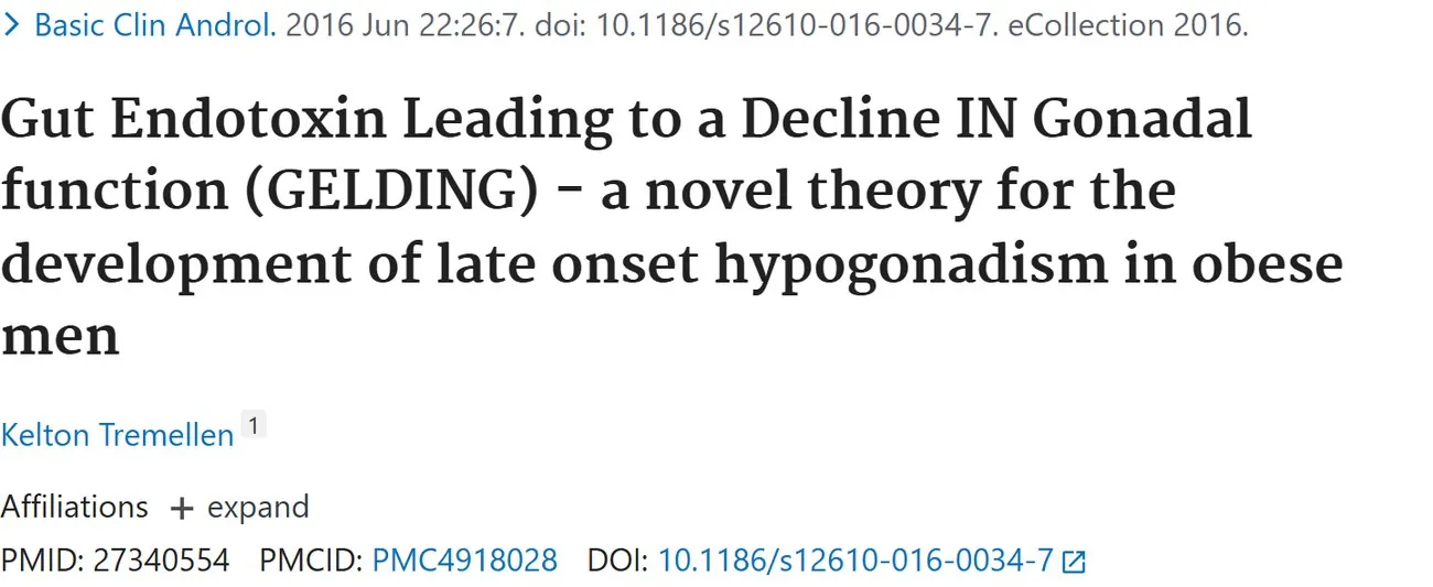 PubMed title: Gut Endotoxin Leading to a Decline IN Gonadal function (GELDING)