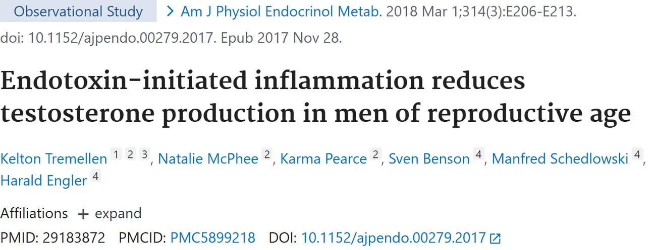 PubMed title: Endotoxin-initiated inflammation reduces testosterone production in men of reproductive age