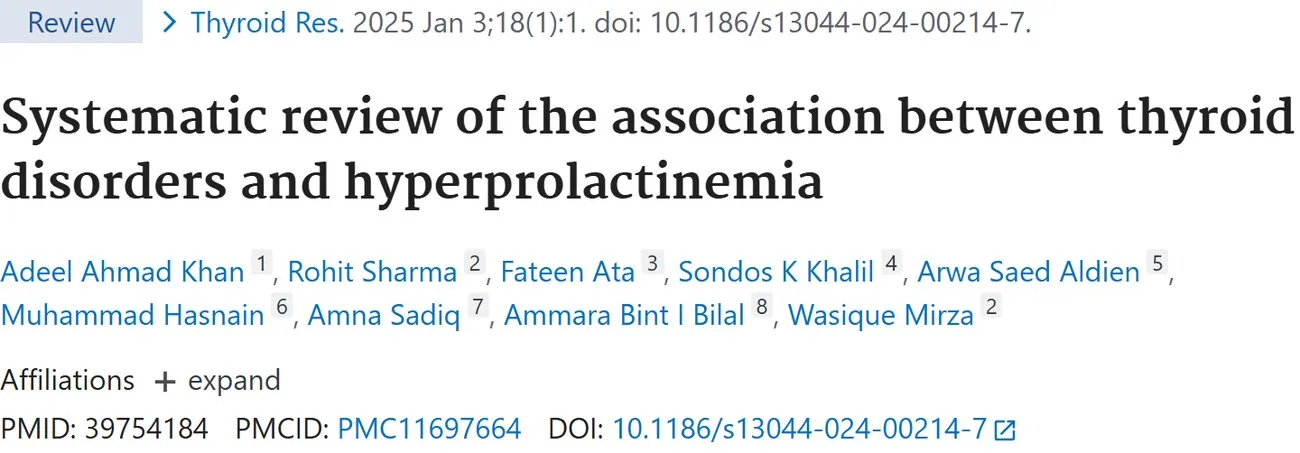 PubMed title: Systematic review of the association between thyroid disorders and hyperprolactinemia