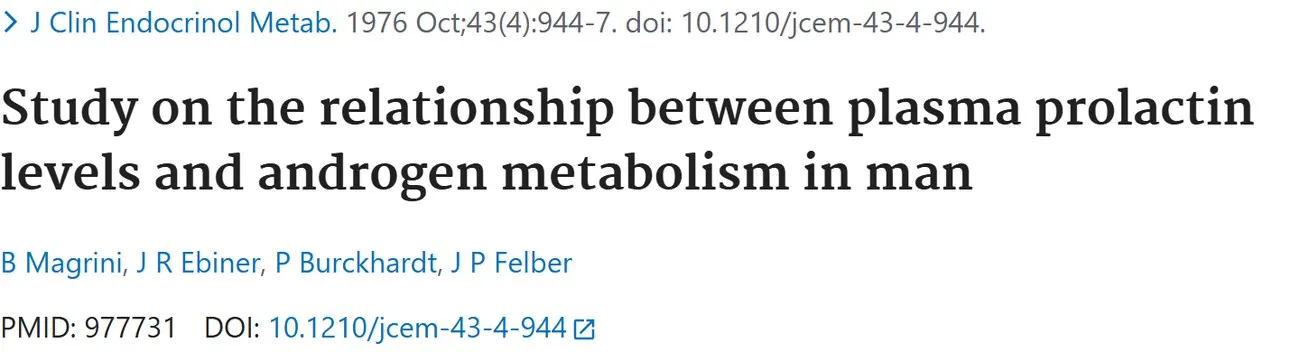 PubMed title: Study on the relationship between plasma prolactin levels and androgen metabolism in man