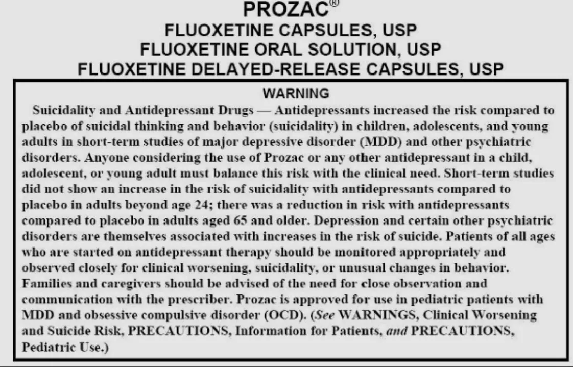 Prozac boxed warning: suicidality and antidepressant drugs