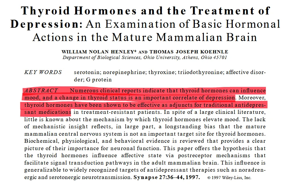 Thyroid hormones and the treatment of depression: paper title