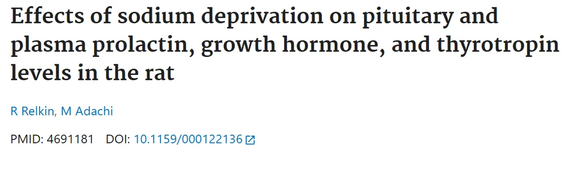 PubMed: Effects of sodium deprivation on pituitary and plasma prolactin, growth hormone, and thyrotropin levels in the rat