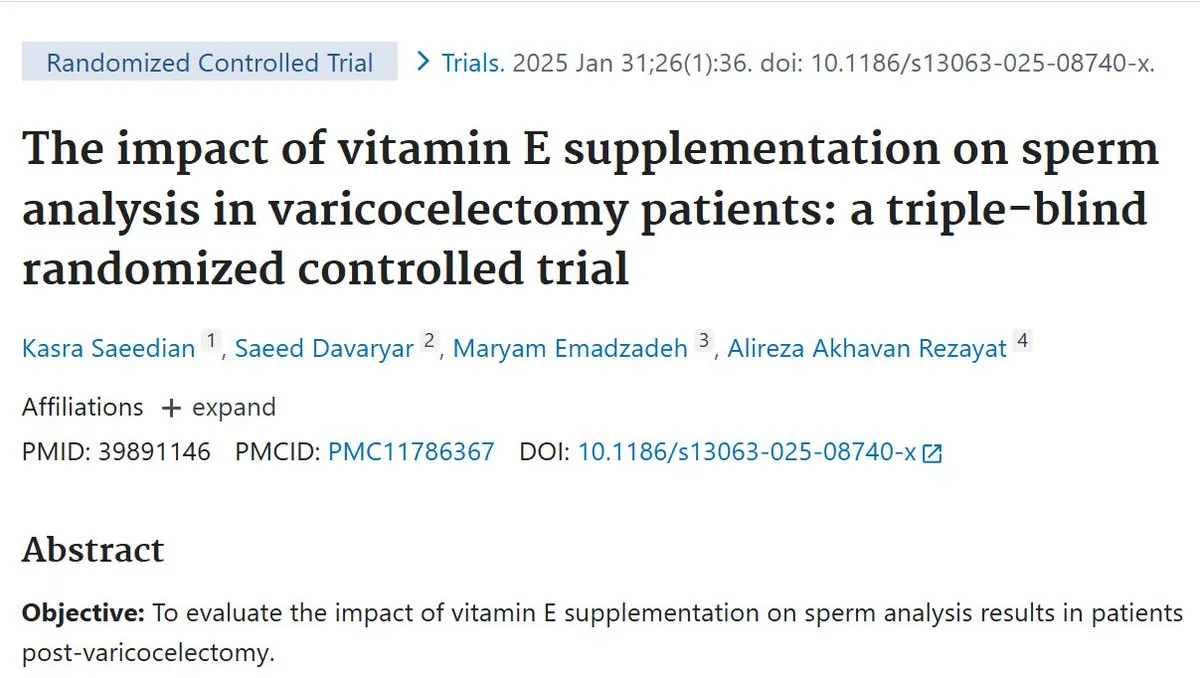 PubMed: The impact of vitamin E supplementation on sperm analysis in varicocelectomy patients: a triple-blind randomized controlled trial