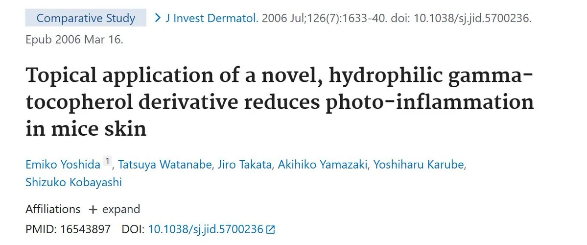 PubMed: Topical application of a novel, hydrophilic gamma-tocopherol derivative reduces photo-inflammation in mice skin