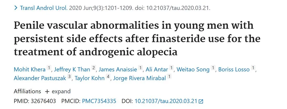 PubMed: Penile vascular abnormalities in young men with persistent side effects after finasteride use for the treatment of androgenic alopecia