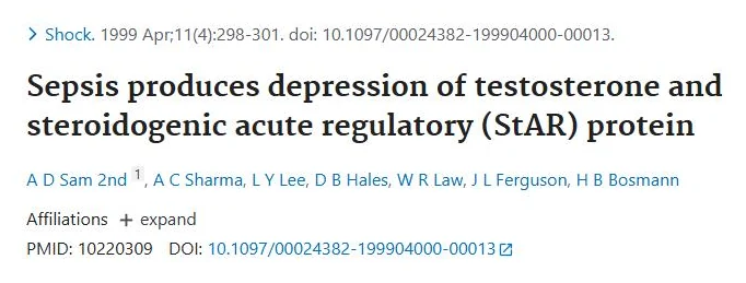 PubMed page of the study "Sepsis produces depression of testosterone and steroidogenic acute regulatory (StAR) protein"