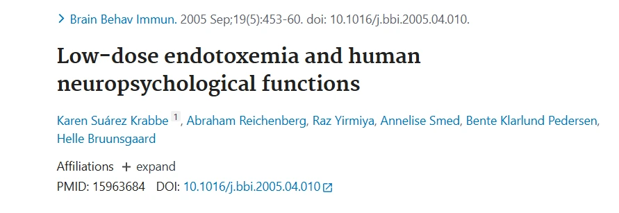 PubMed page of the study "Low-dose endotoxemia and human neuropsychological functions"