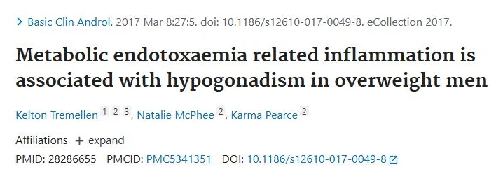 PubMed page of the study "Metabolic endotoxaemia related inflammation is associated with hypogonadism in overweight men"