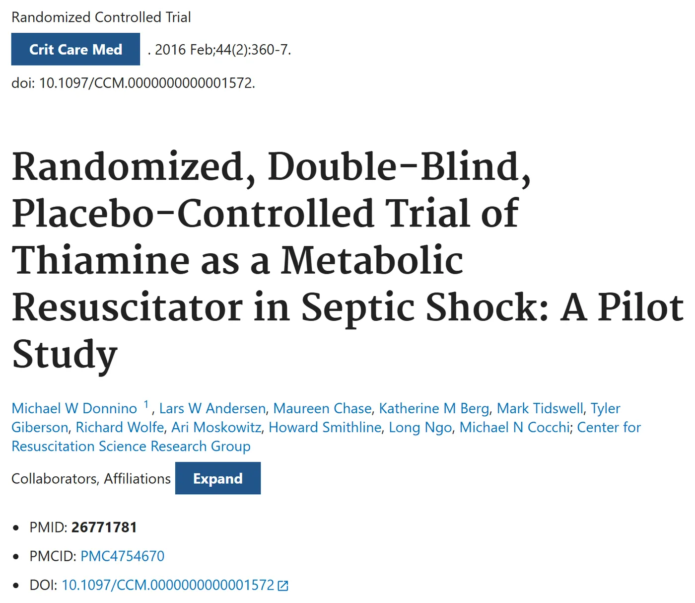 PubMed record of the study, PMID 26771781