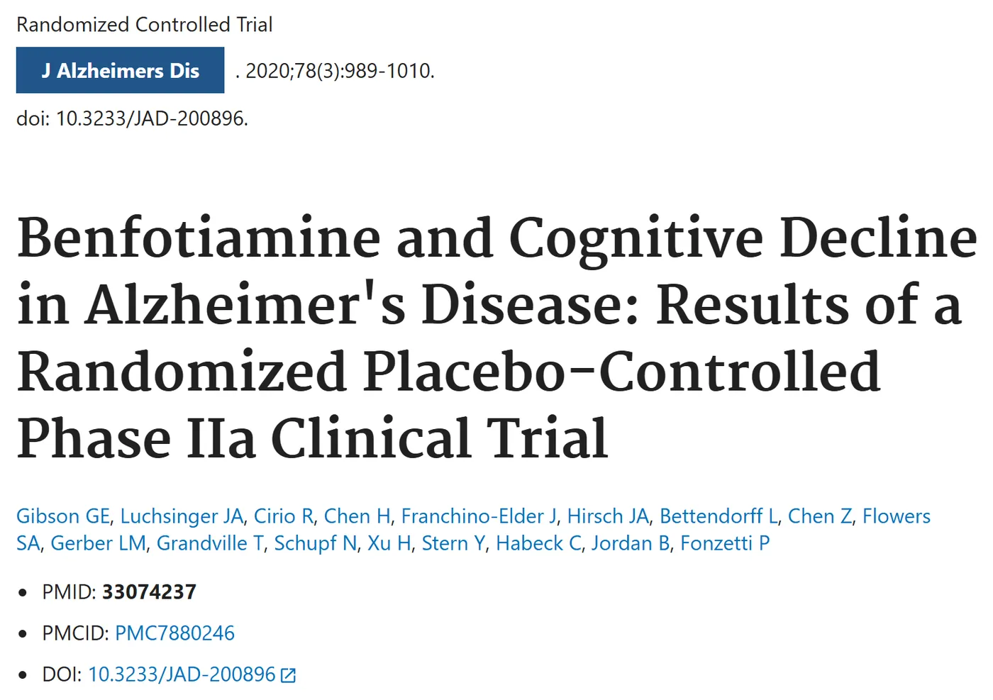 PubMed record of the study, PMID 33074237